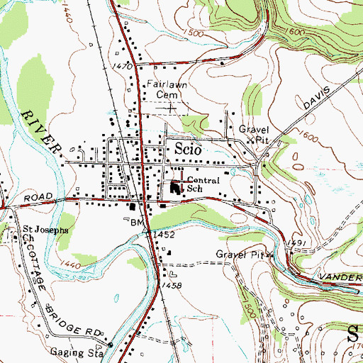 Topographic Map of Scio Central School, NY