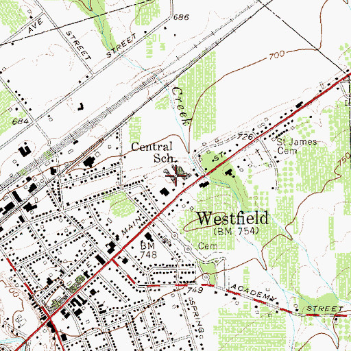 Topographic Map of Westfield Secondary School, NY