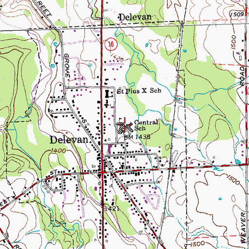 Topographic Map of Delevan Elementary School, NY