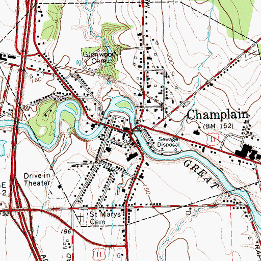 Topographic Map of Champlain, NY