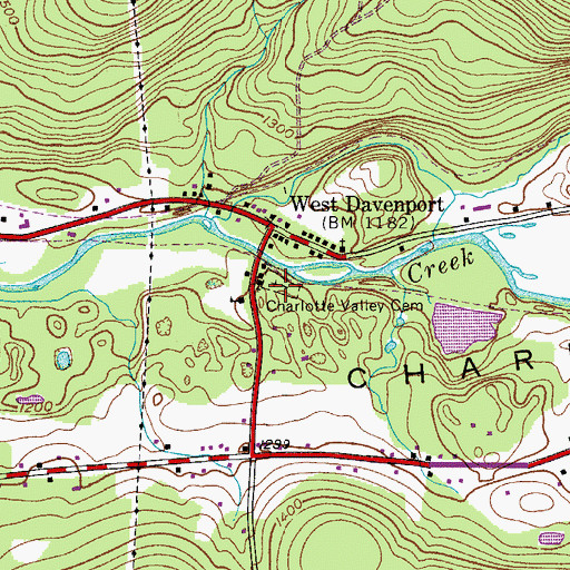 Topographic Map of Charlotte Valley Cemetery, NY