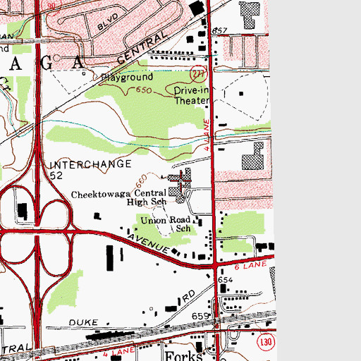 Topographic Map of Cheektowaga High School, NY