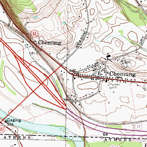 Topographic Map of Chemung, NY