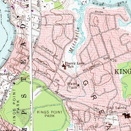 Topographic Map of Cherry Lane School, NY