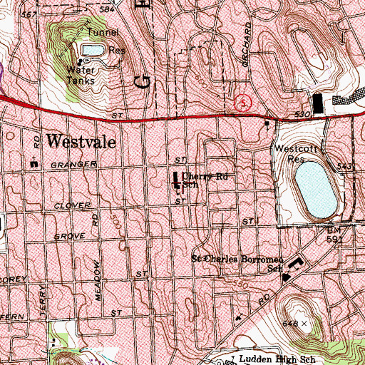 Topographic Map of Cherry Road Elementary School, NY