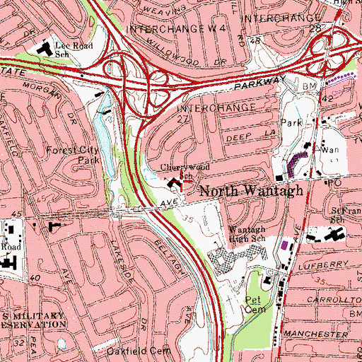 Topographic Map of Cherrywood School, NY