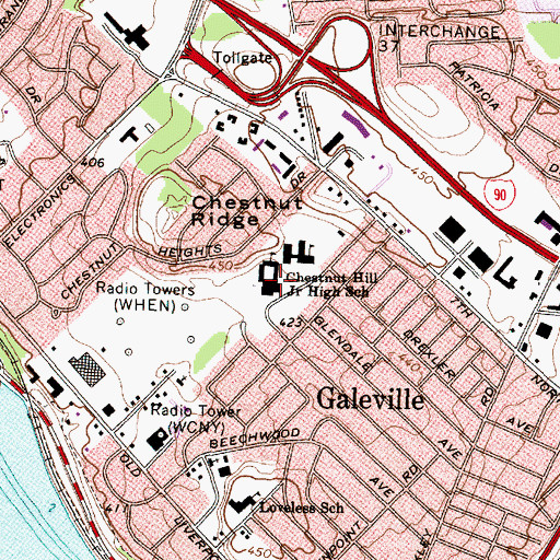 Topographic Map of Chestnut Hill Middle School, NY