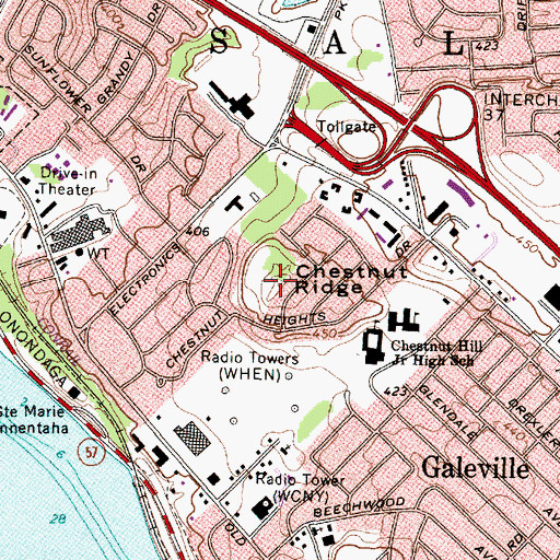 Topographic Map of Chestnut Ridge, NY