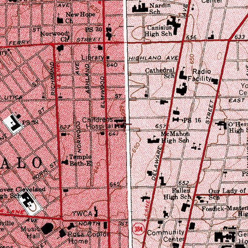Topographic Map of Women and Children's Hospital of Buffalo, NY
