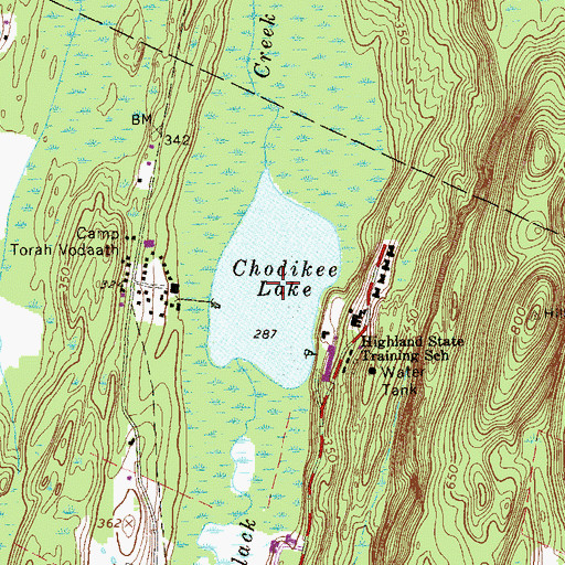 Topographic Map of Chodikee Lake, NY