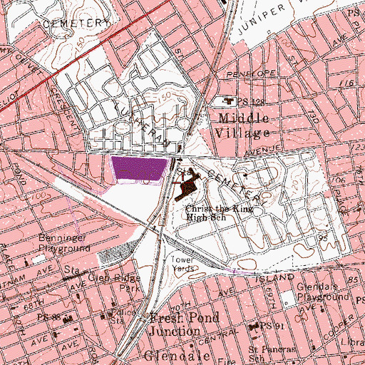 Topographic Map of Christ the King Regional High School, NY