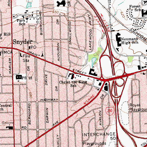Topographic Map of Christ the King School, NY