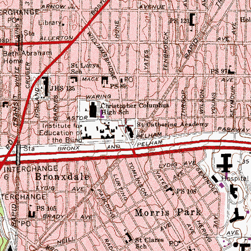 Topographic Map of Christopher Columbus High School, NY