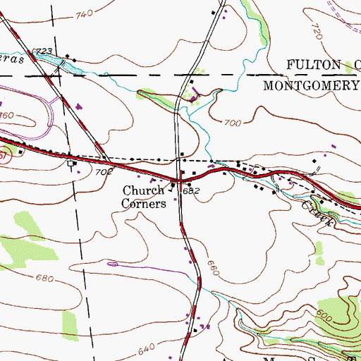 Topographic Map of Church Corners, NY