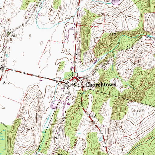 Topographic Map of Churchtown, NY