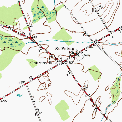 Topographic Map of Churchville, NY