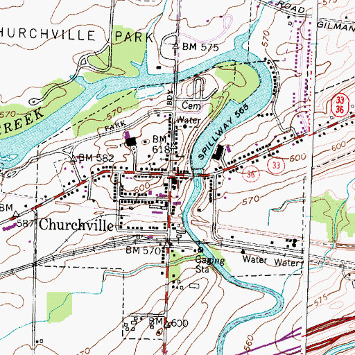 Topographic Map of Churchville, NY
