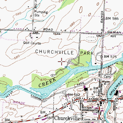 Topographic Map of Churchville Park, NY