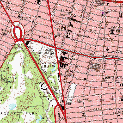 Topographic Map of Clara Barton High School, NY
