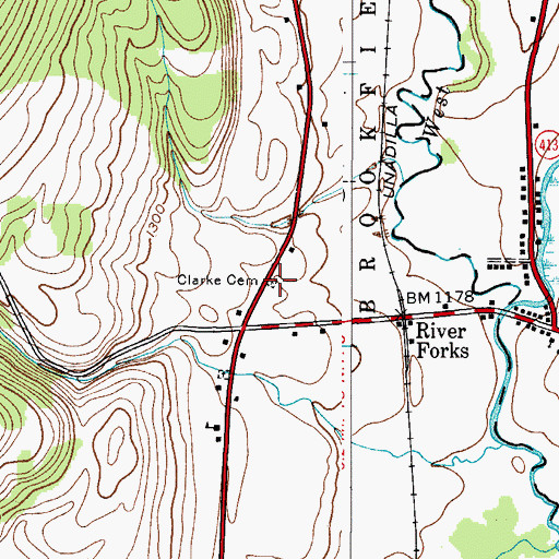Topographic Map of Clarke Cemetery, NY