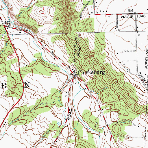 Topographic Map of Clarksburg, NY