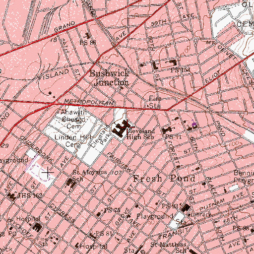 Topographic Map of Grover Cleveland High School, NY
