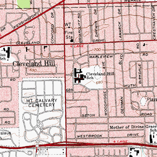Topographic Map of Cleveland Hill Middle School, NY
