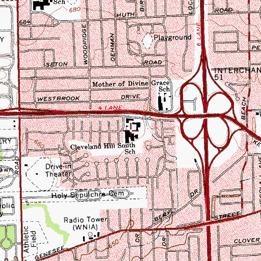 Topographic Map of Cleveland Hill South School, NY