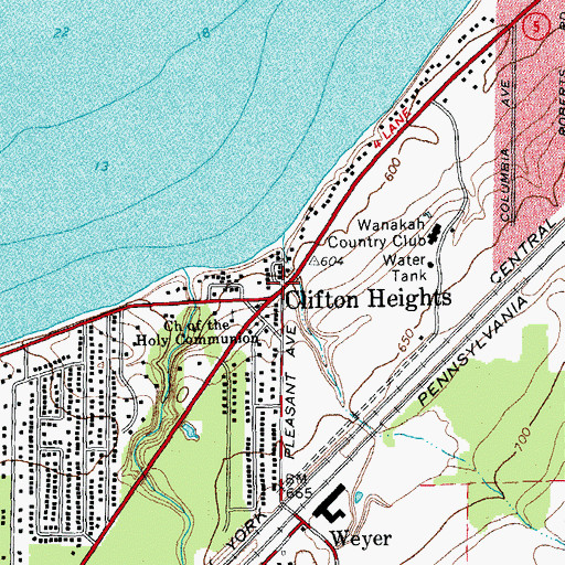 Topographic Map of Clifton Heights, NY