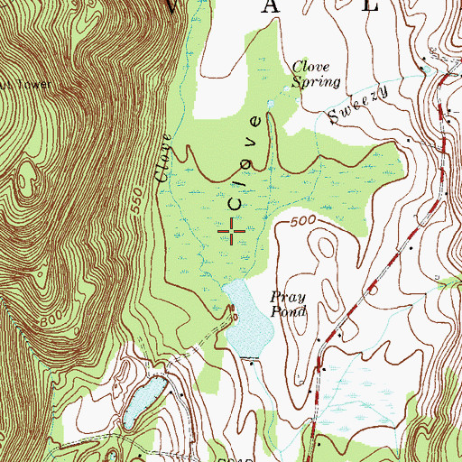 Topographic Map of Clove Valley, NY