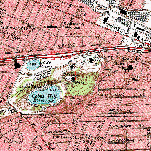 Topographic Map of Cobbs Hill Park, NY