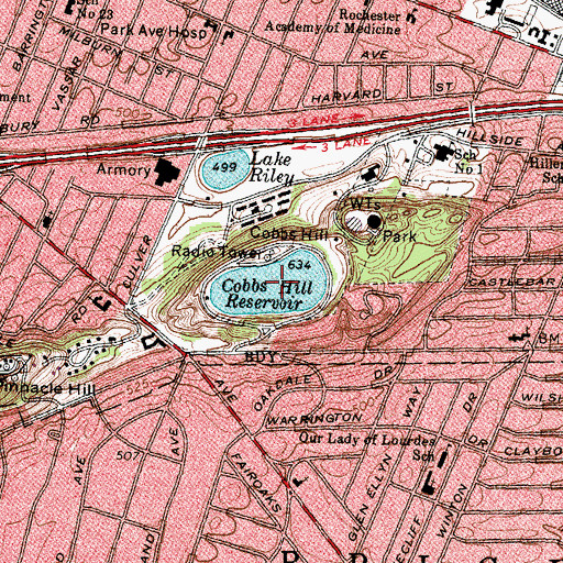 Topographic Map of Cobbs Hill Reservoir, NY