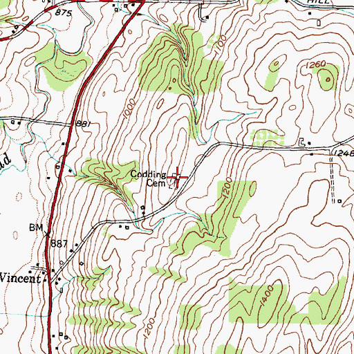 Topographic Map of Codding Cemetery, NY
