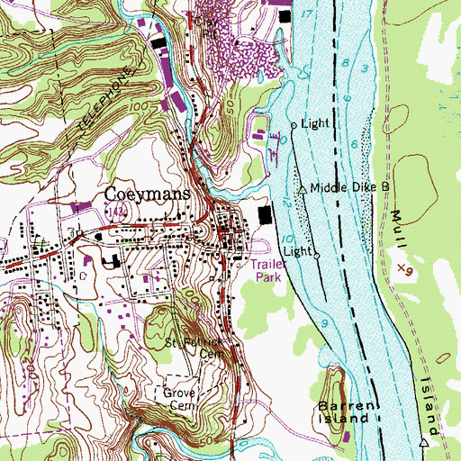 Topographic Map of Coeymans, NY