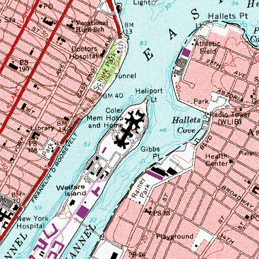 Topographic Map of Coler Goldwater Specialty Hospital, NY