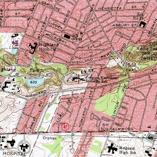 Topographic Map of Colgate Rochester Divinity School, NY