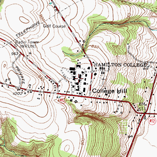 Topographic Map of College Hill, NY