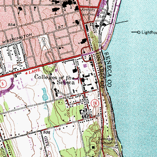 Topographic Map of Colleges of the Seneca, NY