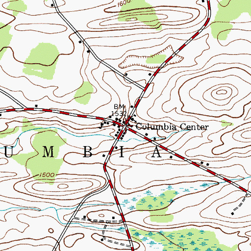Topographic Map of Columbia Center, NY