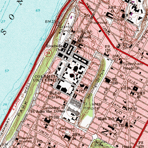 Topographic Map of Columbia University, NY