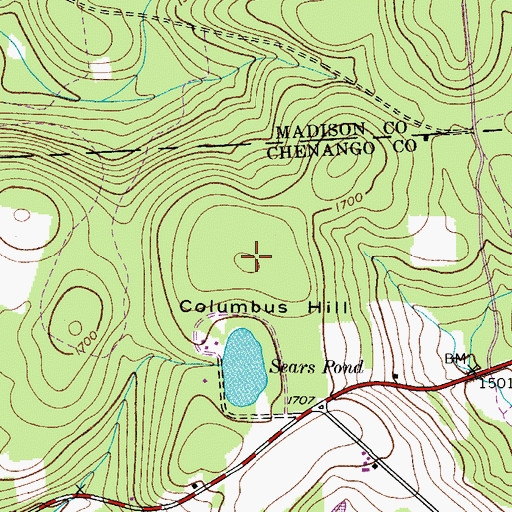 Topographic Map of Columbus Hill, NY