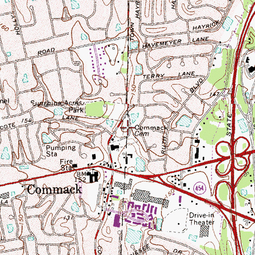 Topographic Map of Commack Cemetery, NY