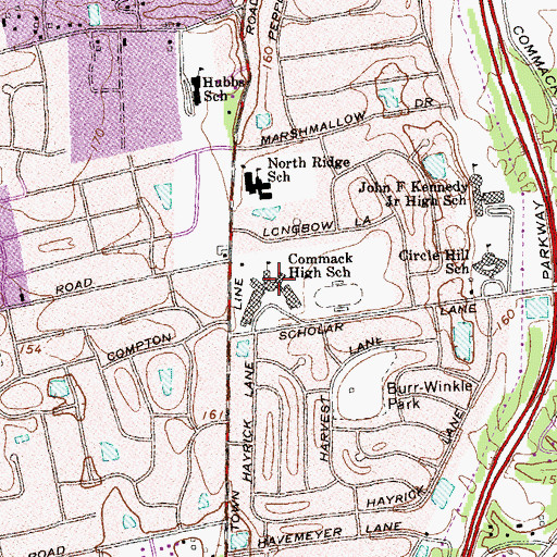 Topographic Map of Commack High School, NY