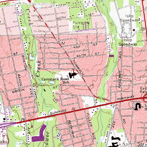 Topographic Map of Commack Road Elementary School, NY