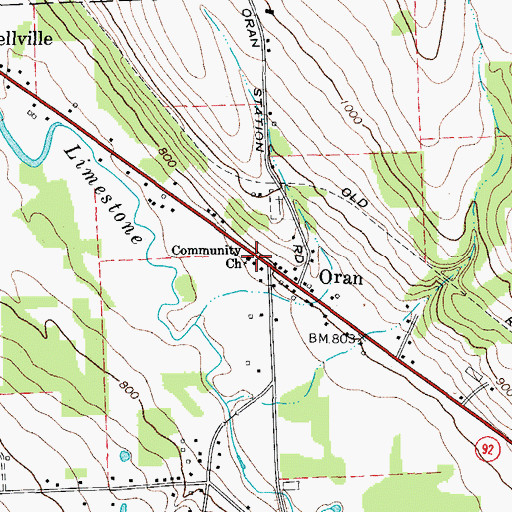 Topographic Map of Oran Community Church, NY