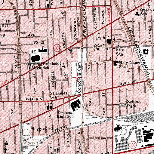 Topographic Map of Concordia Cemetery, NY