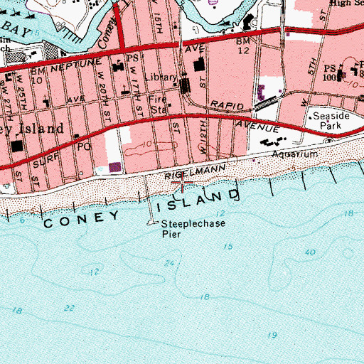 Topographic Map of Coney Island Beach, NY