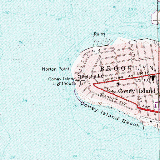 Topographic Map of Coney Island Lighthouse, NY