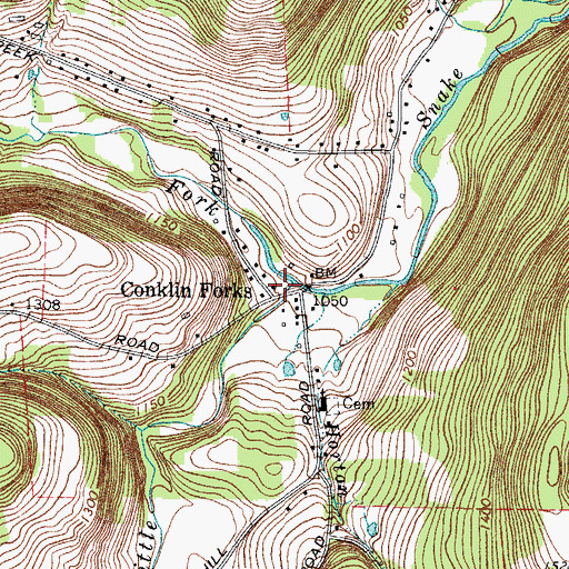 Topographic Map of Conklin Forks, NY