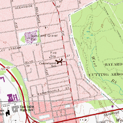 Topographic Map of Connetquot Elementary School, NY